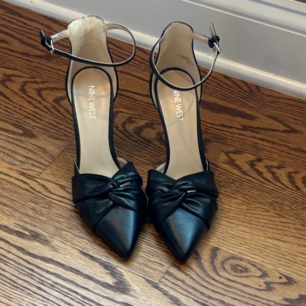 Nine West Black Bow Ankle Strap Heels